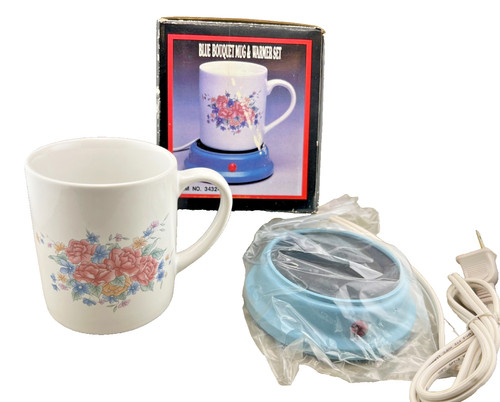 Vtg blue bouquet ceramic mug - blue,